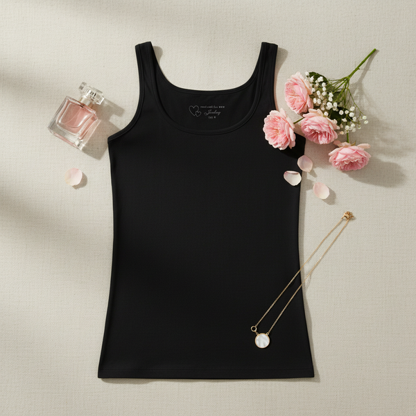 Natural flat lay - Black camisole with minimal props