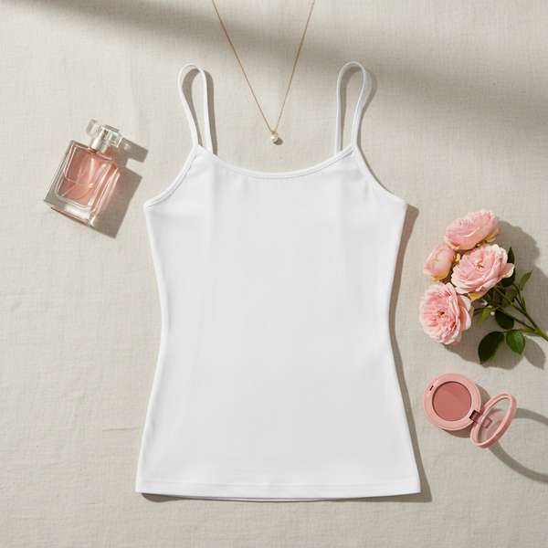 Natural flat lay - White camisole with minimal props